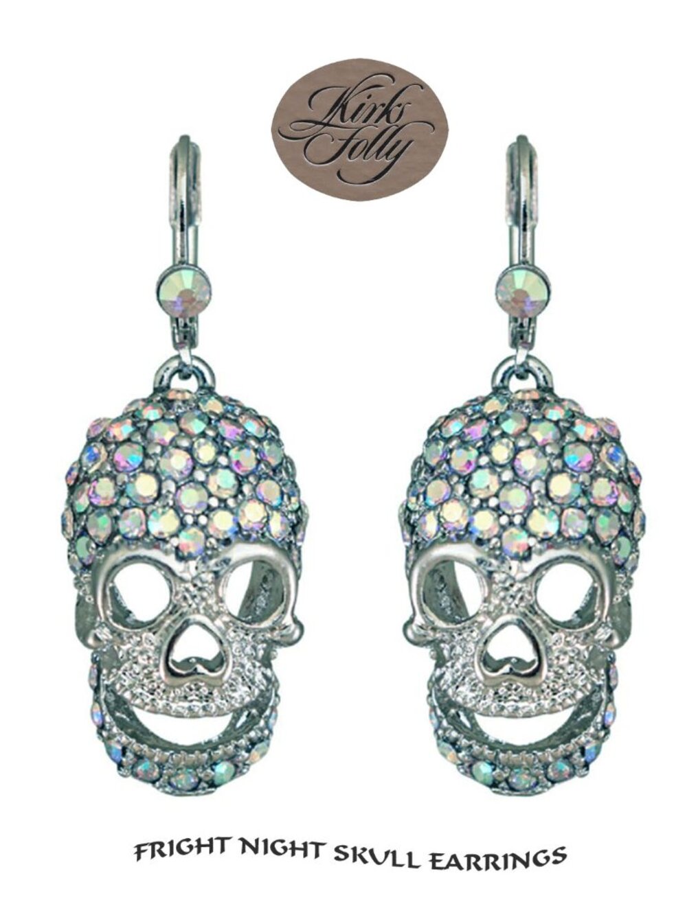 KIRKS FOLLY 𝑭𝒓𝒊𝒈𝒉𝒕 𝑵𝒊𝒈𝒉𝒕 𝑺𝒌𝒖𝒍𝒍 Leverback Earrings silvertone